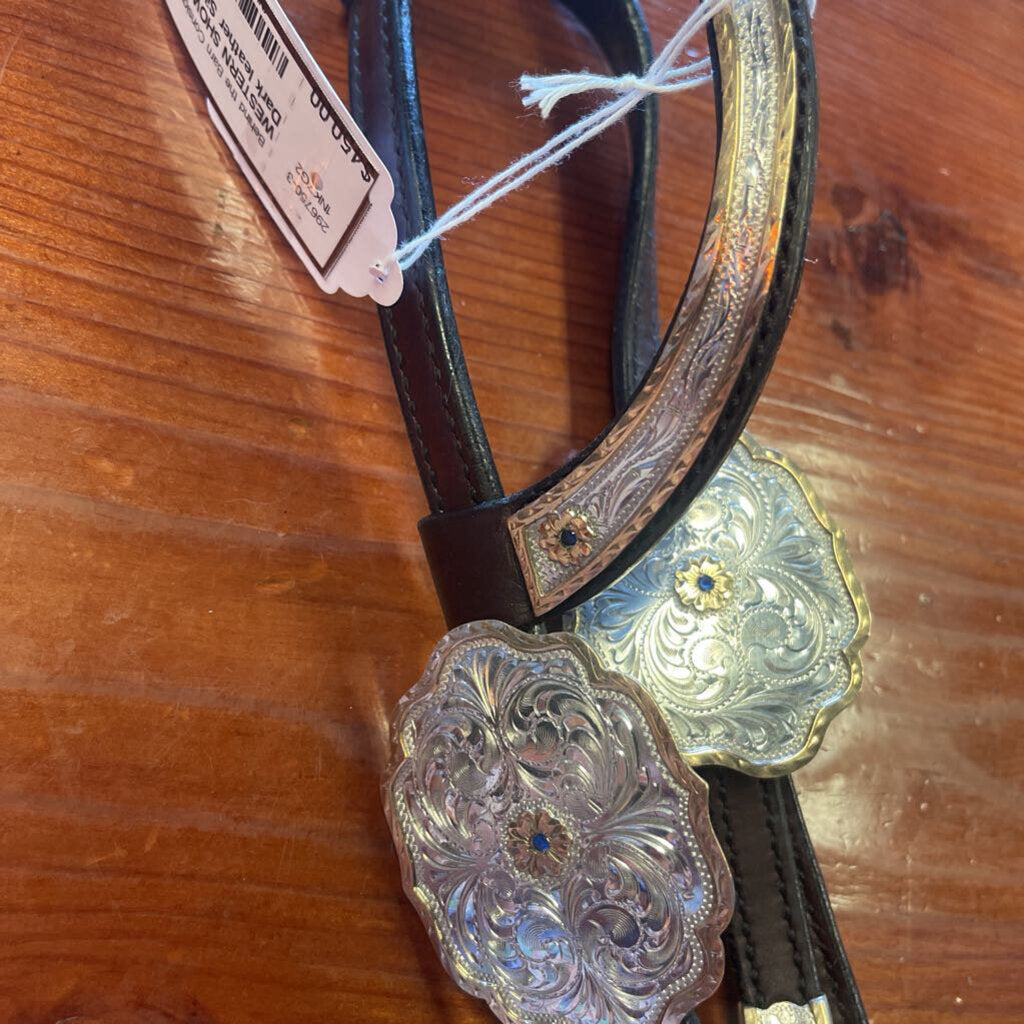 Dark leather Silver silgle ear headstall & Breast collar SET