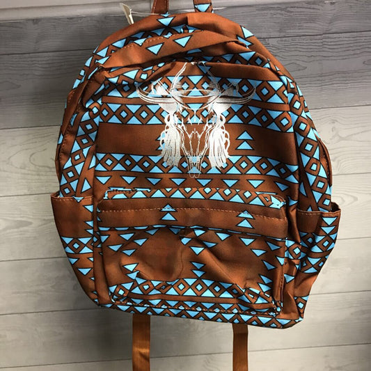 Backpack Cow Skull And Aztec